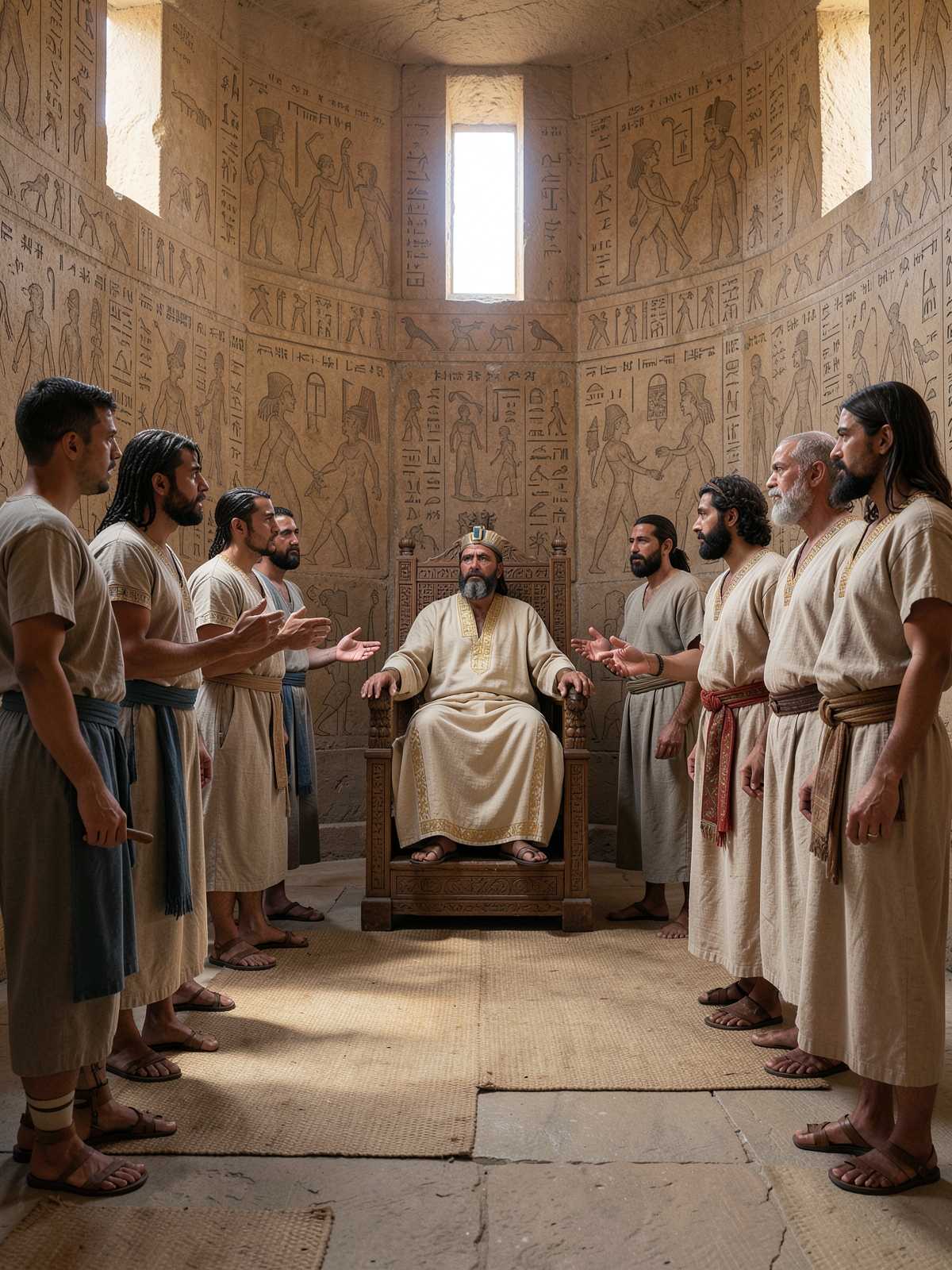 Pharaoh’s servants urge him to compromise — SacraScenes visual interpretation