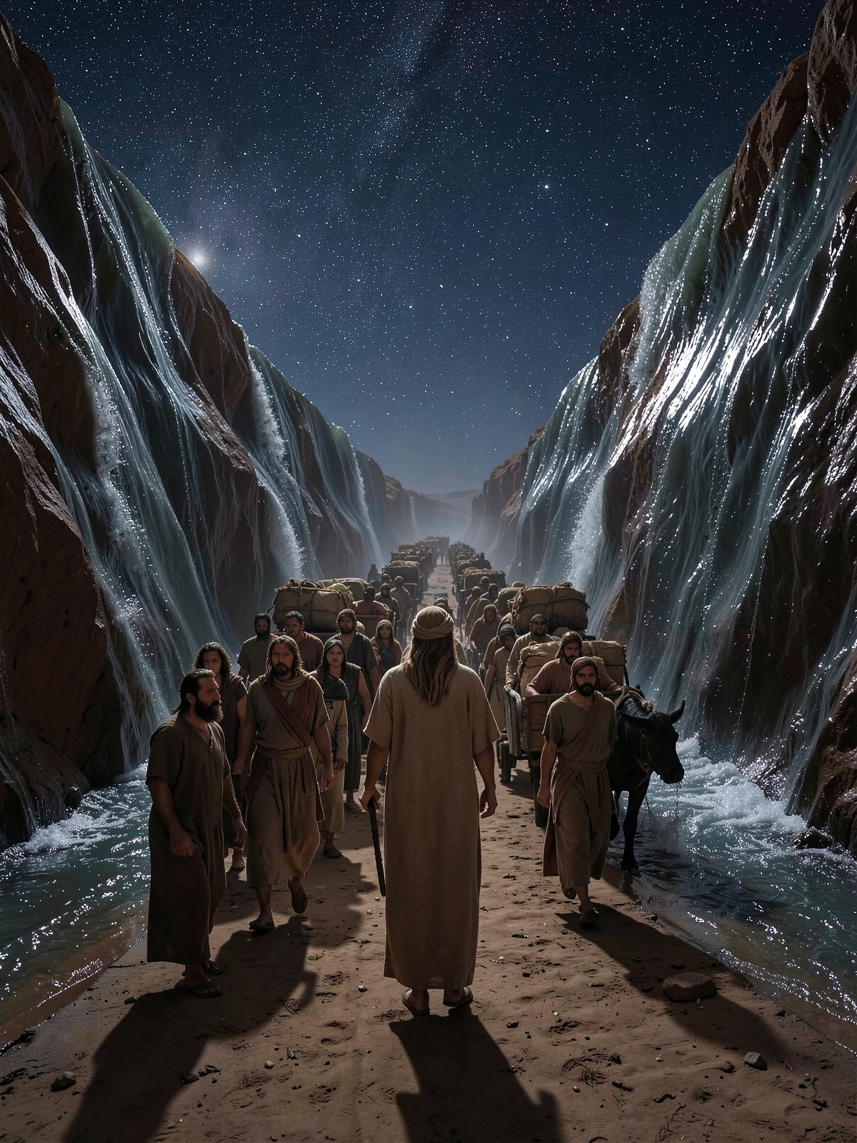 The sea opens for Israel to cross — SacraScenes visual interpretation