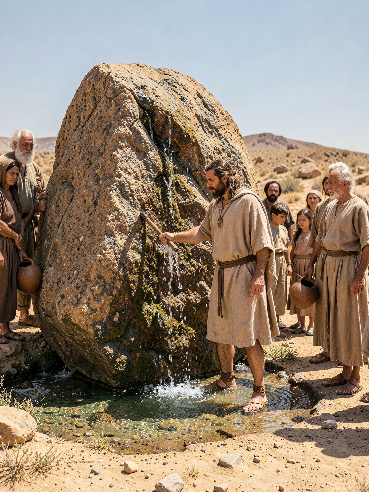 Water comes from the rock at Rephidim — SacraScenes visual interpretation