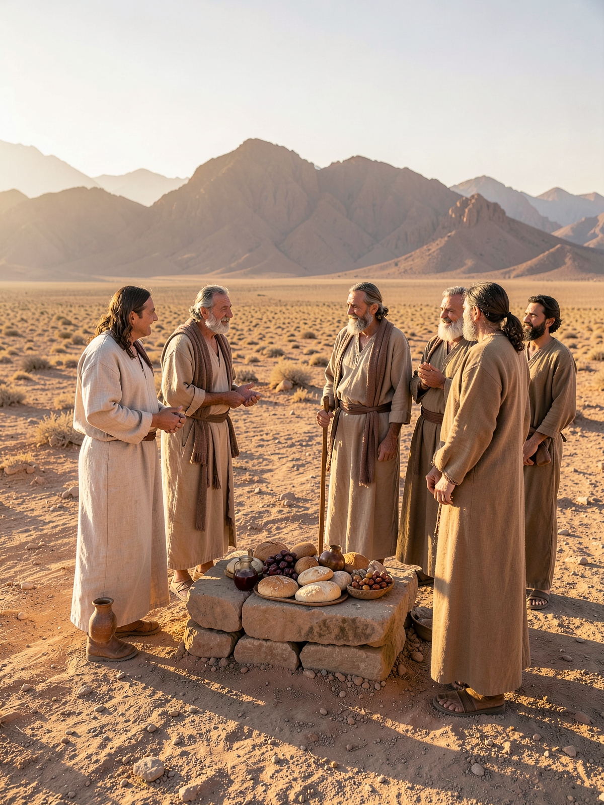 Moses and Jethro reunite, worship and share a meal — SacraScenes visual interpretation