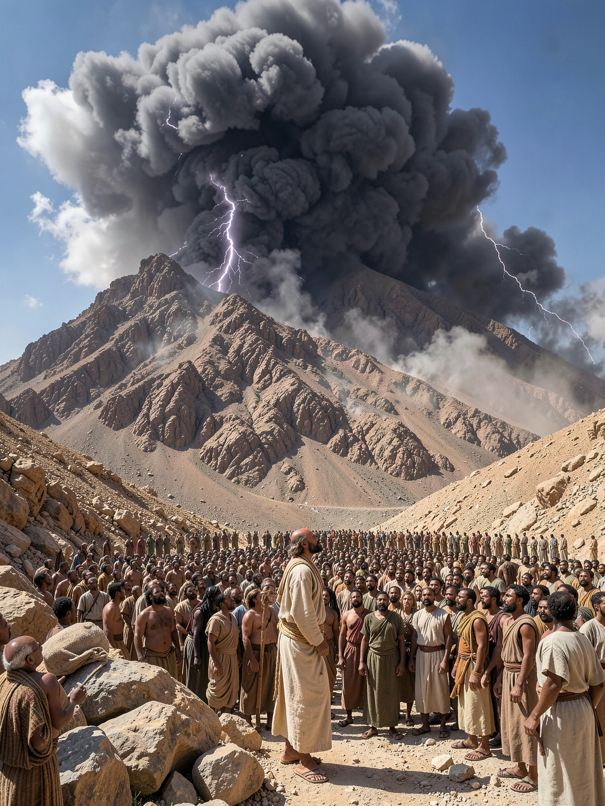 Sinai is covered by cloud, thunder and smoke — SacraScenes visual interpretation