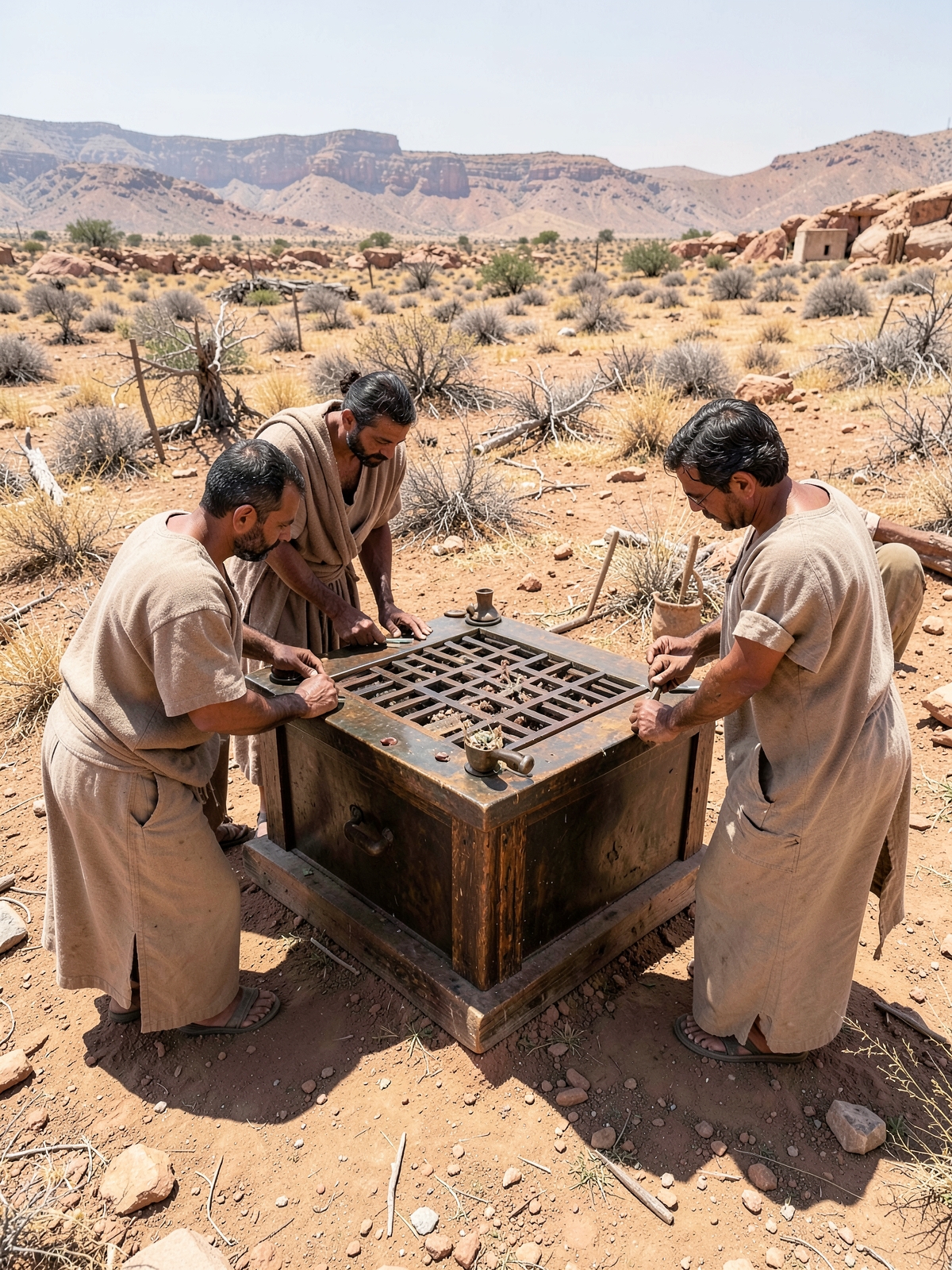 A large bronze-covered altar is built for the courtyard — SacraScenes visual interpretation