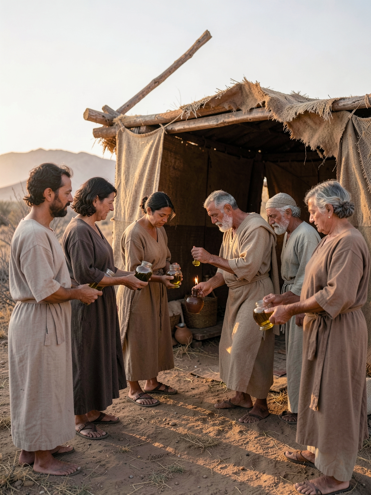 Pure olive oil keeps the lamp tended — SacraScenes visual interpretation