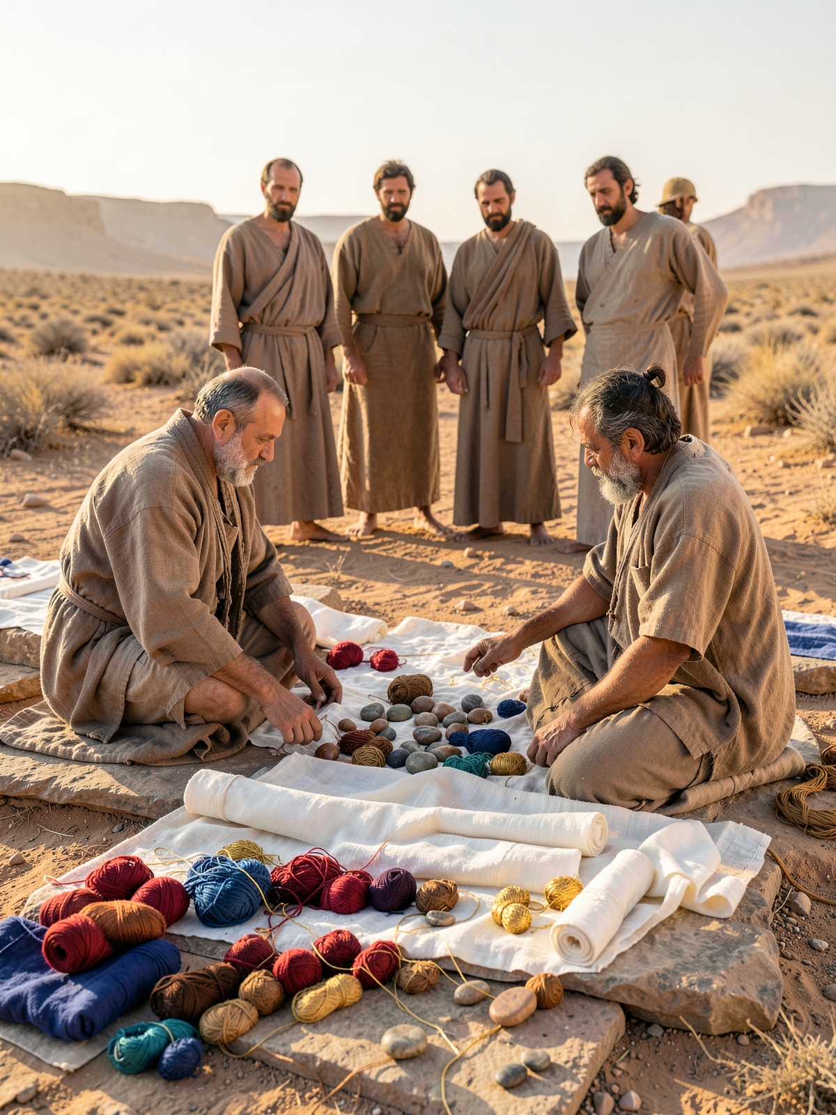 Skilled artisans prepare holy garments — SacraScenes visual interpretation