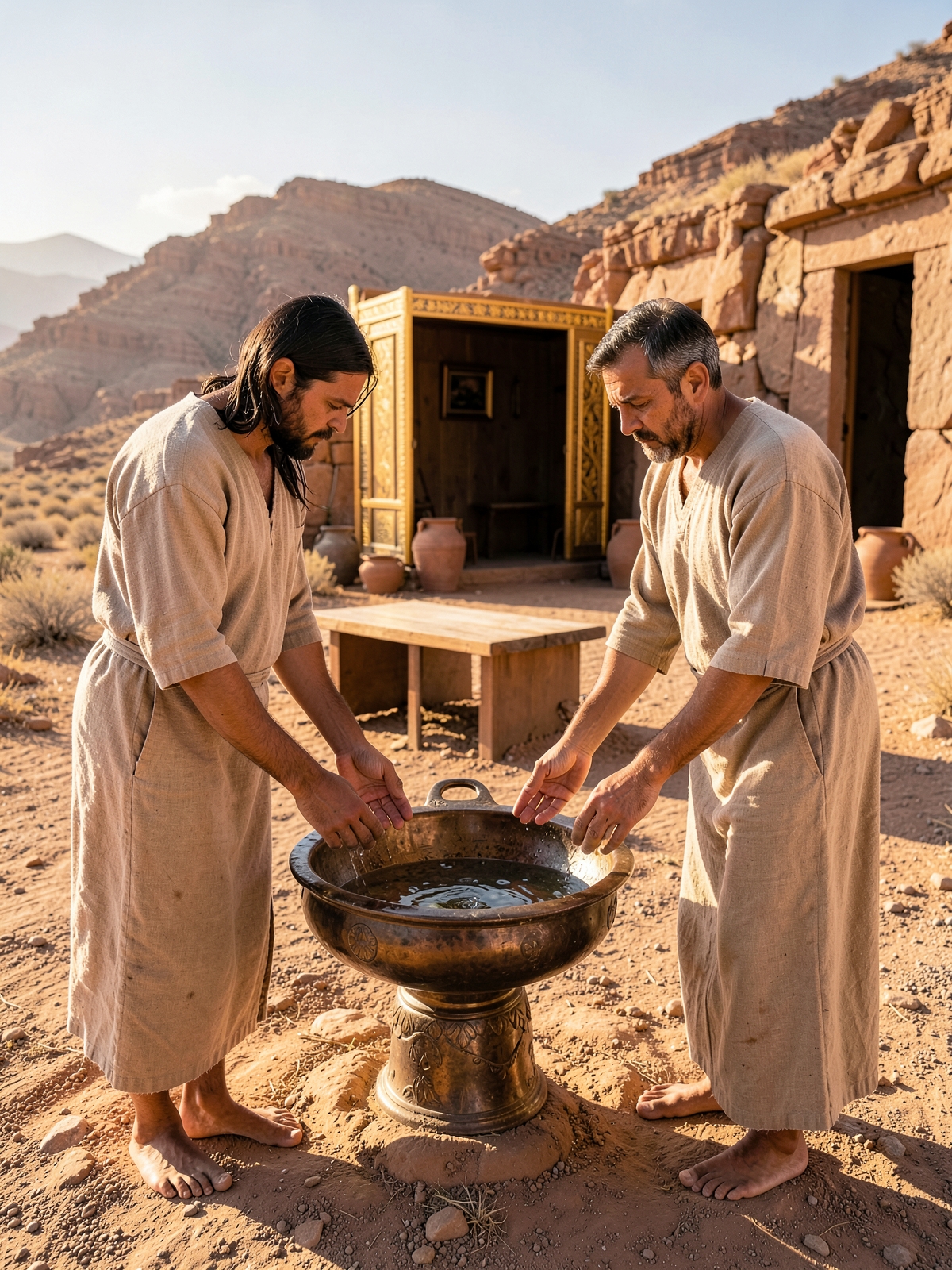 Priests wash before approaching the altar and tent — SacraScenes visual interpretation