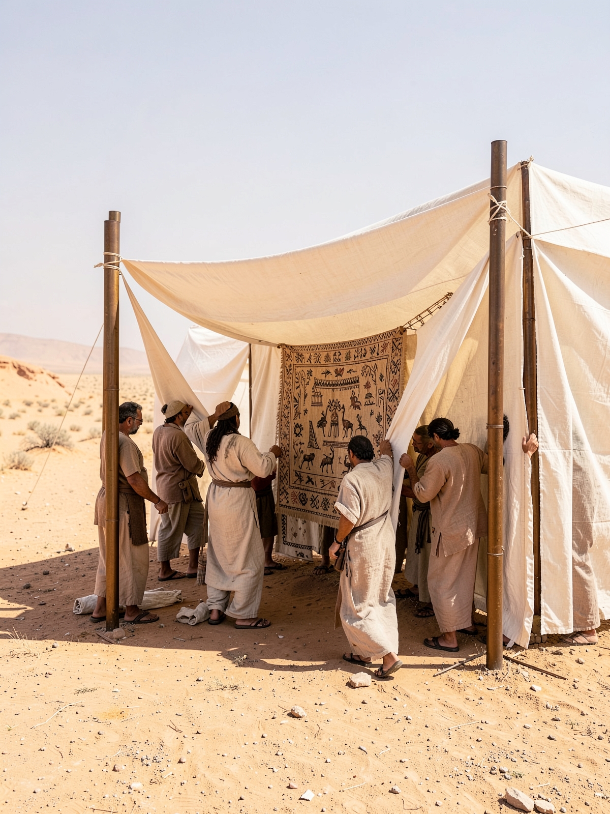 The courtyard is enclosed with linen — SacraScenes visual interpretation