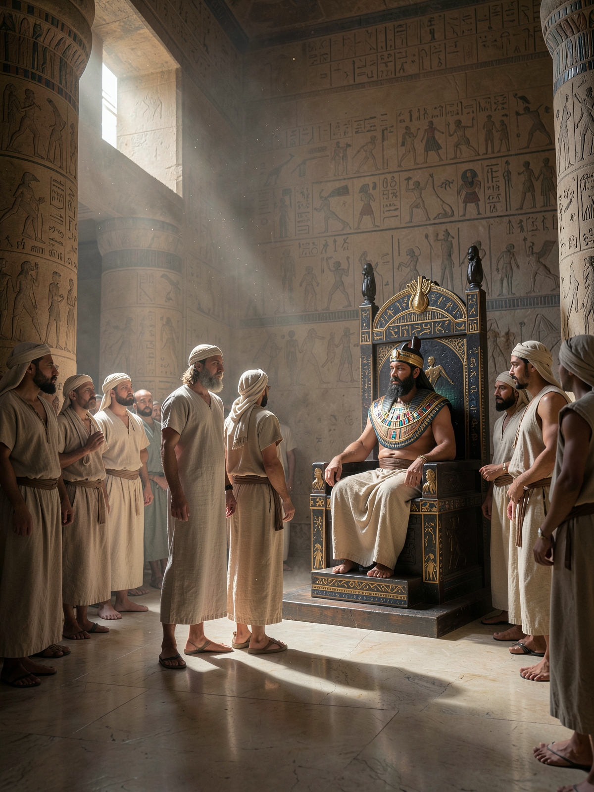 Moses and Aaron make their first request to Pharaoh — SacraScenes visual interpretation