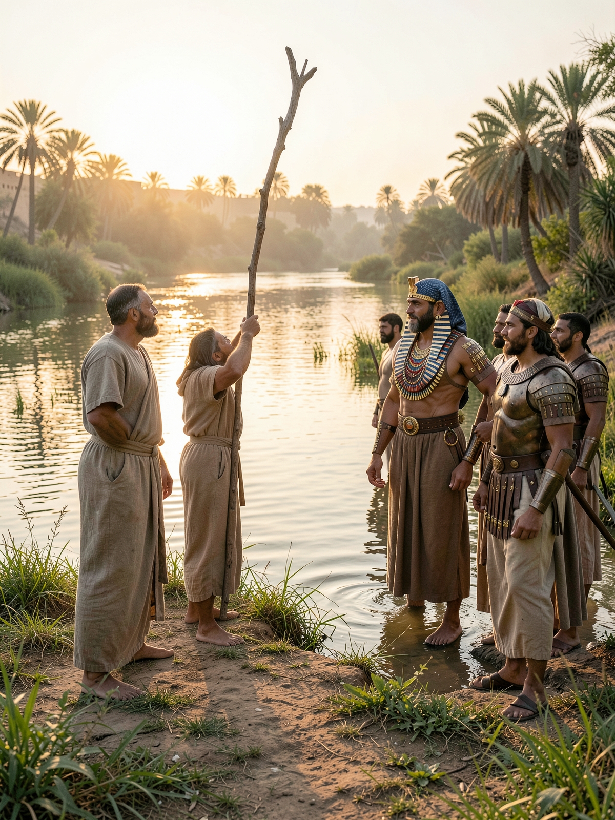 Moses warns Pharaoh beside the Nile — SacraScenes visual interpretation