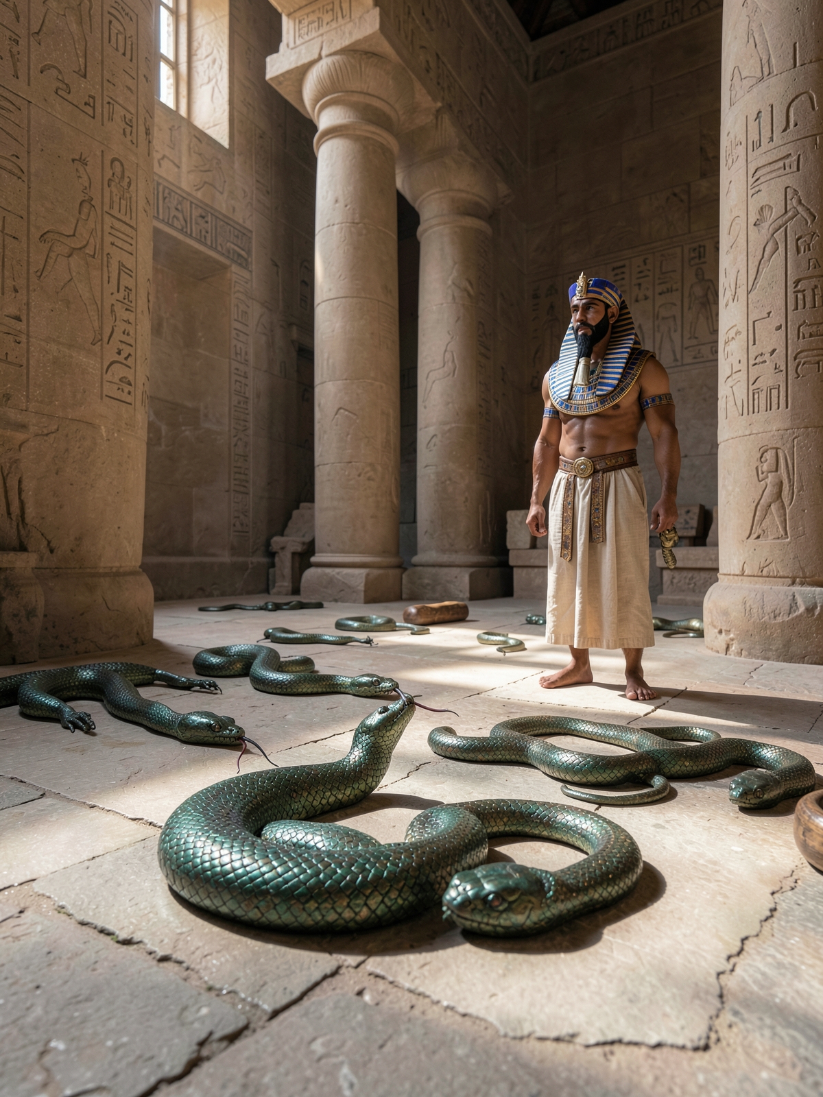 Aaron’s staff becomes a serpent before Pharaoh — SacraScenes visual interpretation