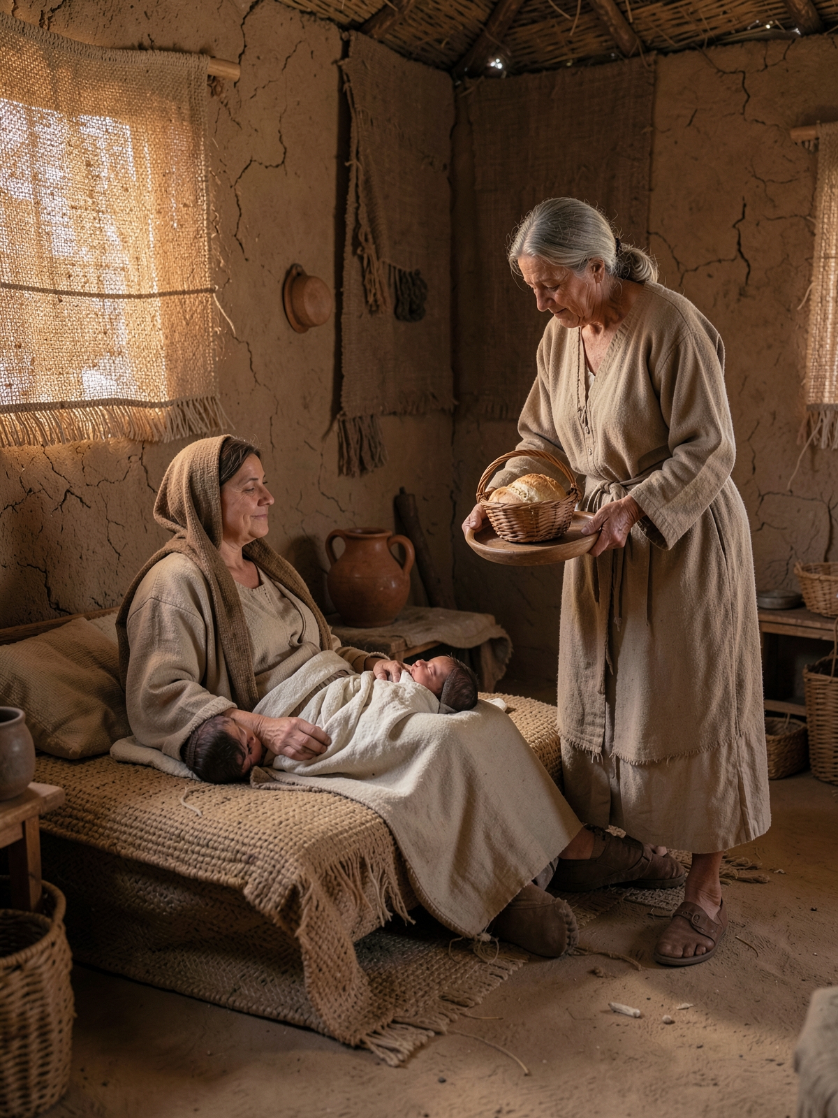A mother begins protected rest after childbirth — SacraScenes visual interpretation