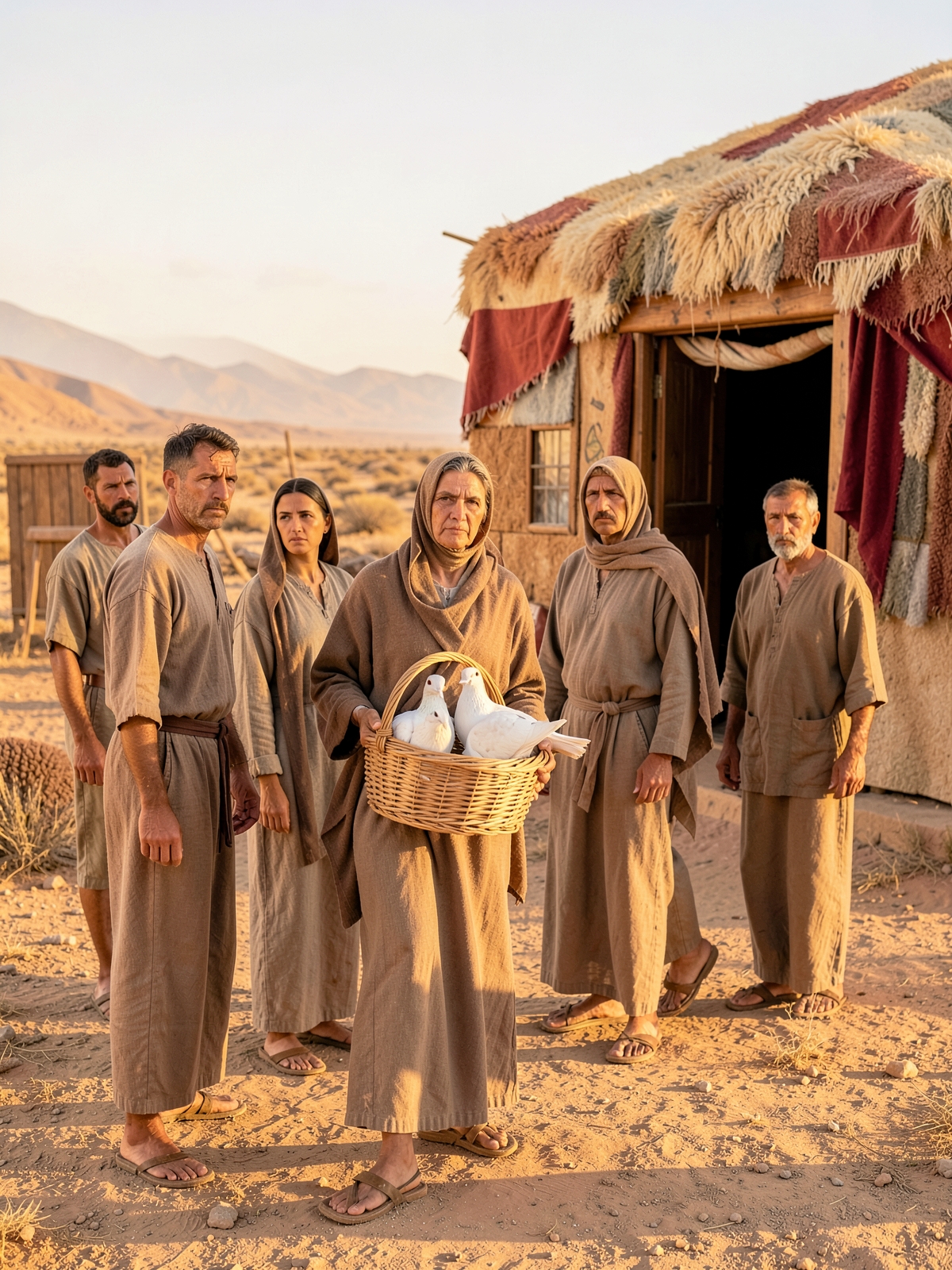 A mother returns with an offering suited to her means — SacraScenes visual interpretation