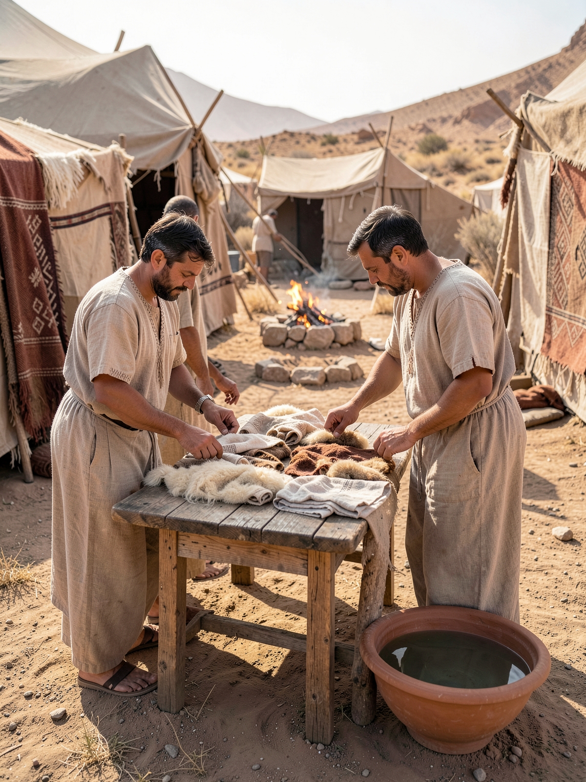 Cloth and leather are inspected for spreading marks — SacraScenes visual interpretation