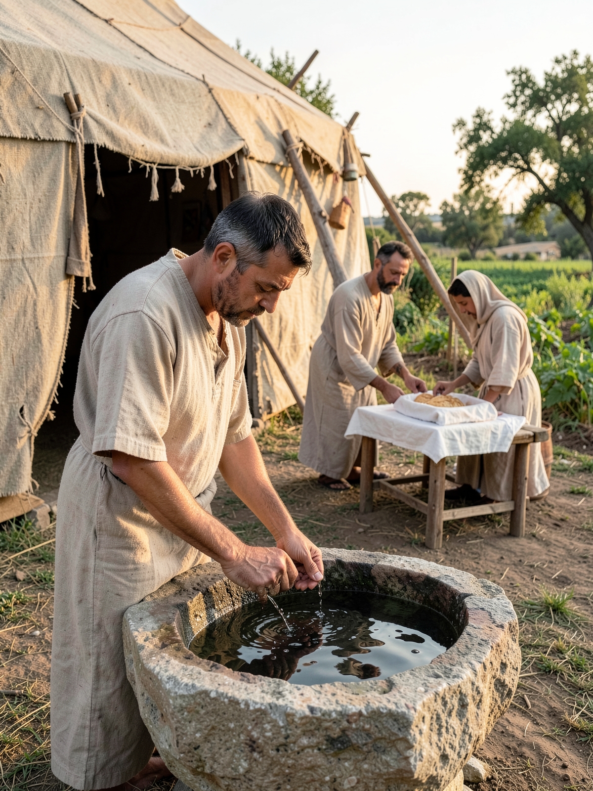 Priests approach sacred food only when ritually ready — SacraScenes visual interpretation
