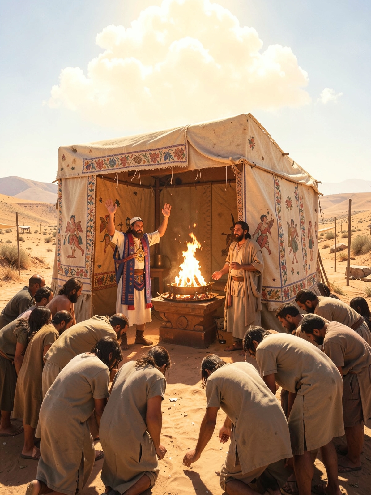 Aaron blesses the people and fire consumes the offering — SacraScenes visual interpretation